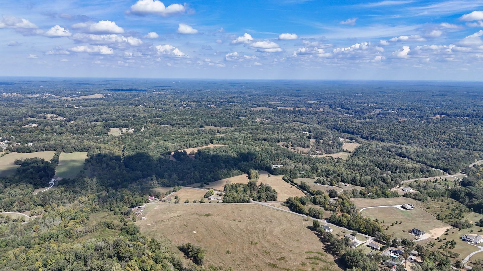 Aerial view of rolling Middle Tennessee farmland